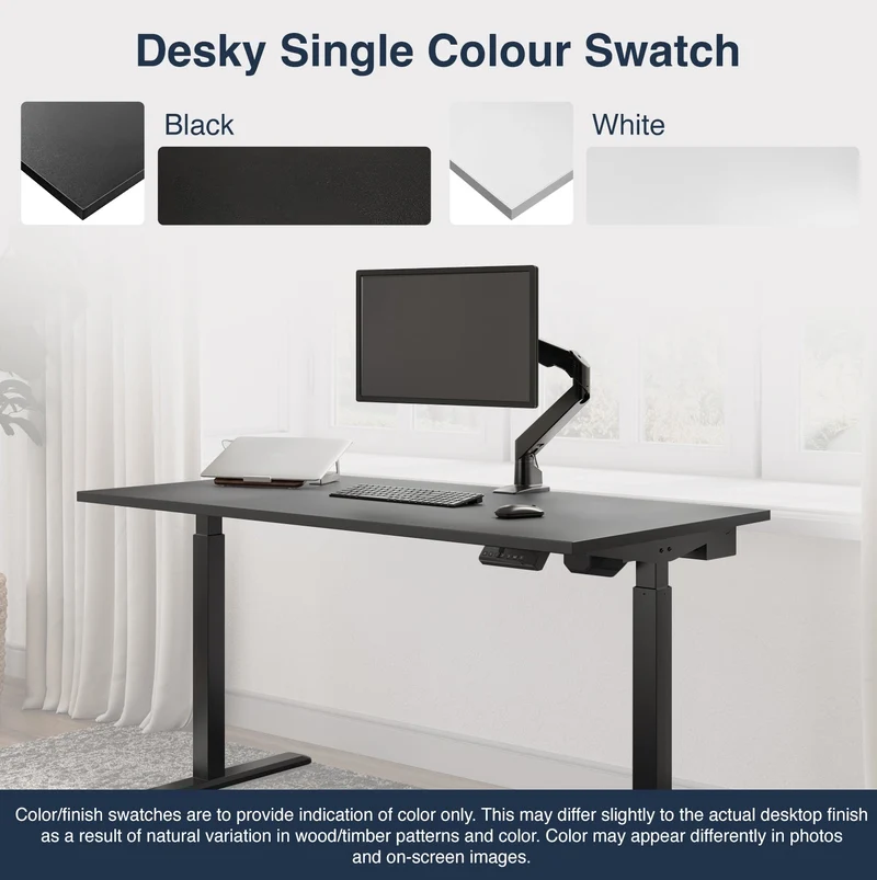 Desky Single Sit Stand Desk 120cm Black Desktop and White Frame