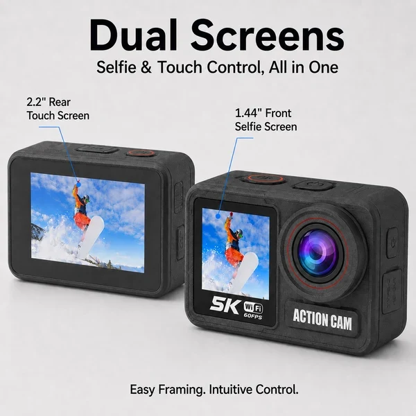 ZLOS 5K 60FPS Dual-Screen Action Camera with Wi-Fi