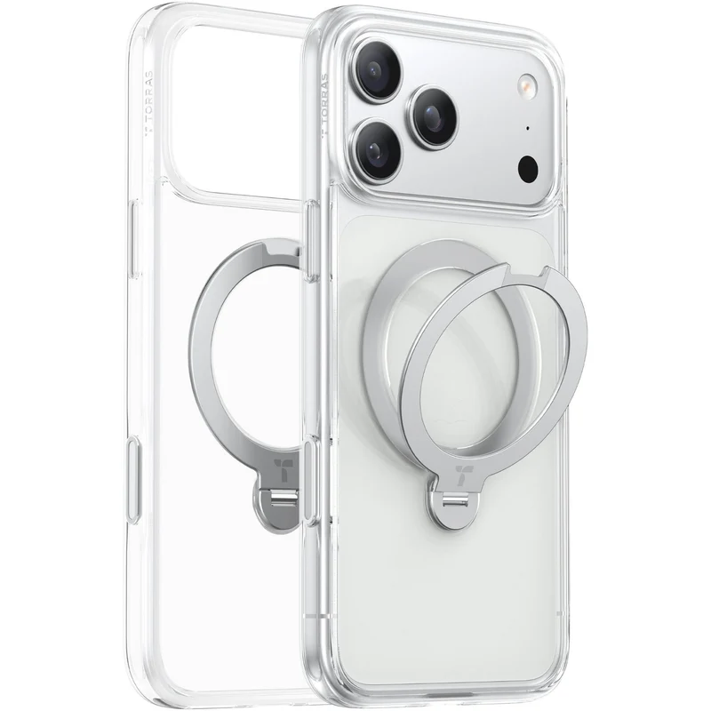 Torras Ostand Q3 Spin Case for iPhone 18 Pro (Clear)
