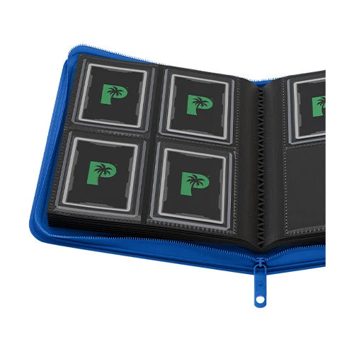 Palms Off Gaming Collector's Series 4 Pocket Card Loader TOP LOADER Clear Zip Binder - Blue