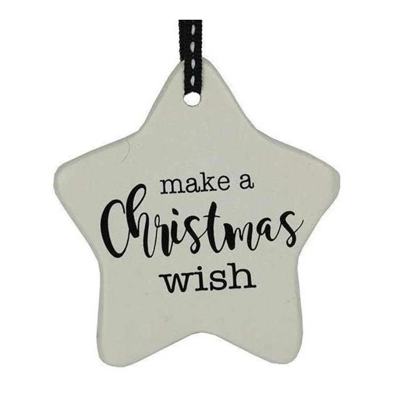 LVD 3x Ceramic Hanging 8x9cm Star Christmas Wish with Ribbon Ornament Home/Office Decor
