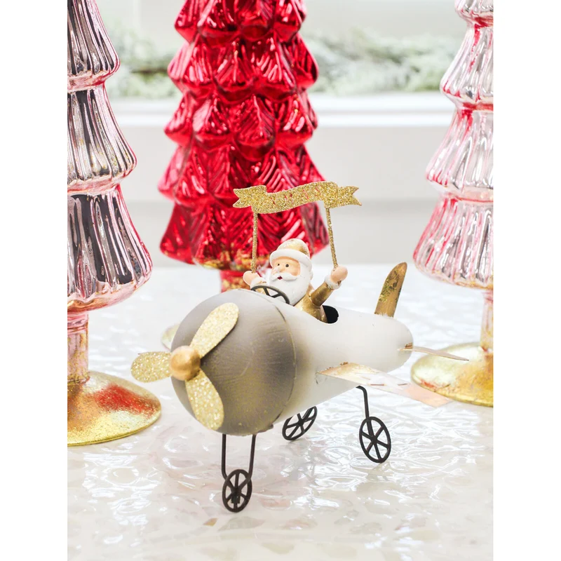 LVD Metal Plane with Santa Living Room Christmas Display Decor 19x16cm