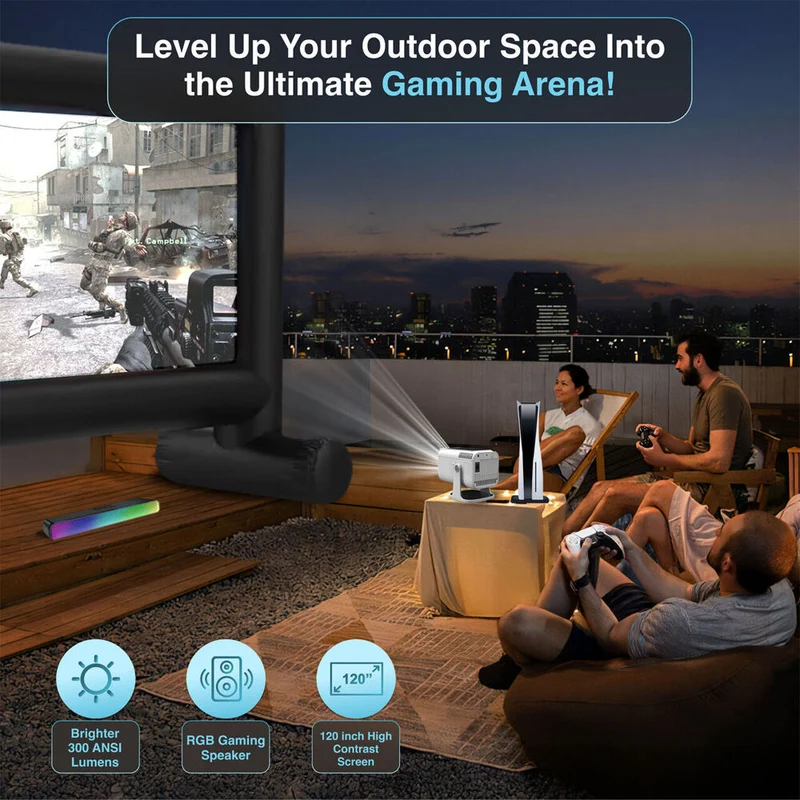 Laser 3pc Precision Outdoor Gaming Projector Soundbar Screen Bundle HD Bluetooth