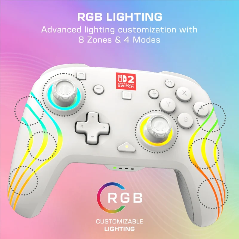 Turtle Beach Afterglow Wave Wireless RGB Gaming Controller for Nintendo Switch 2 (White)