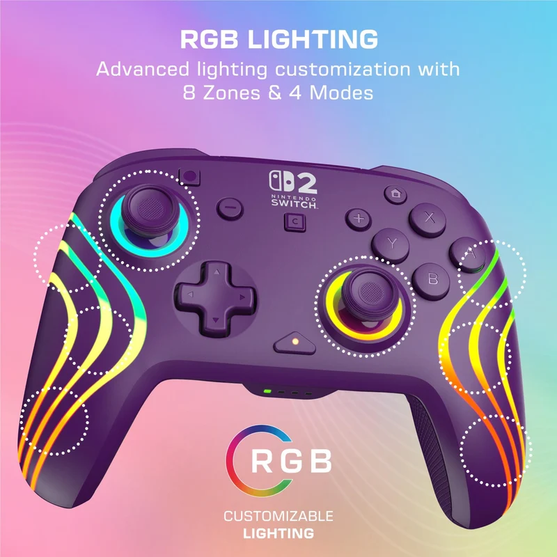 Turtle Beach Afterglow Wave Wireless RGB Gaming Controller for Nintendo Switch 2 (Purple)