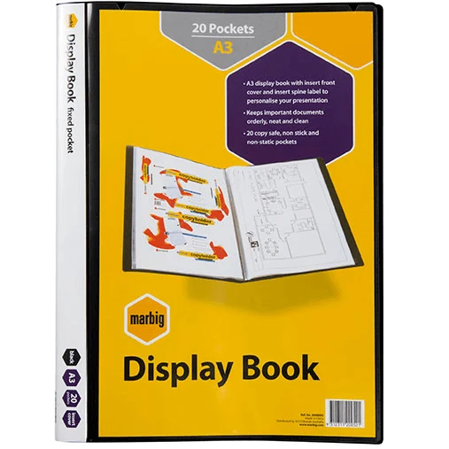 Marbig Display Presentation Book 20 Pocket Sleeves A3 Black 6 Pack