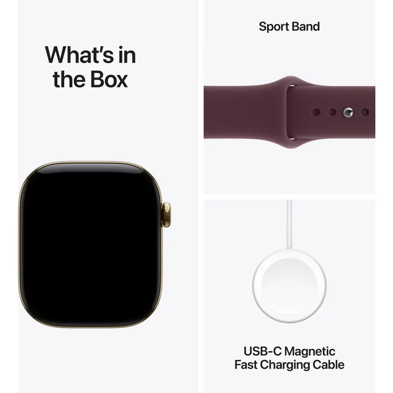 Apple Watch Series 12 46mm Radiant Gold Titanium Case GPS + Cellular Sport Band (S/M) [Burgundy]