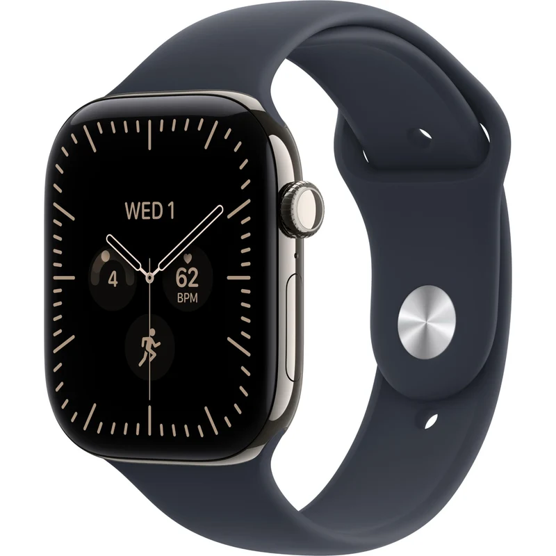 Apple Watch Series 12 46mm Natural Titanium Case GPS + Cellular Sport Band (M/L) [Navy Blue]