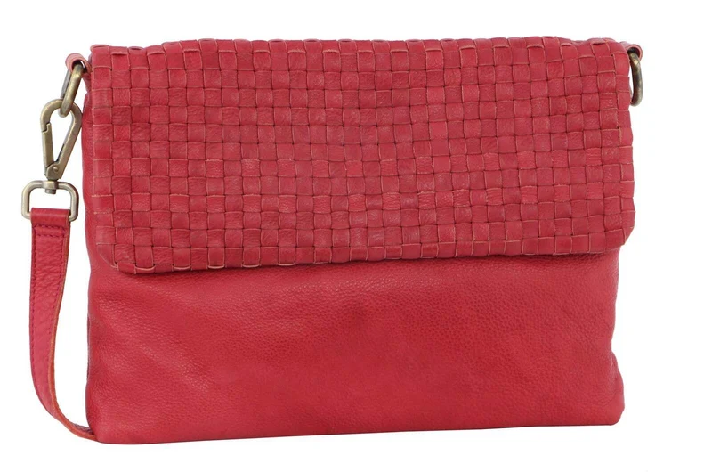 Pierre Cardin Womens Woven Leather Cross-Body Bags + Backpack 3PC Set (Red)