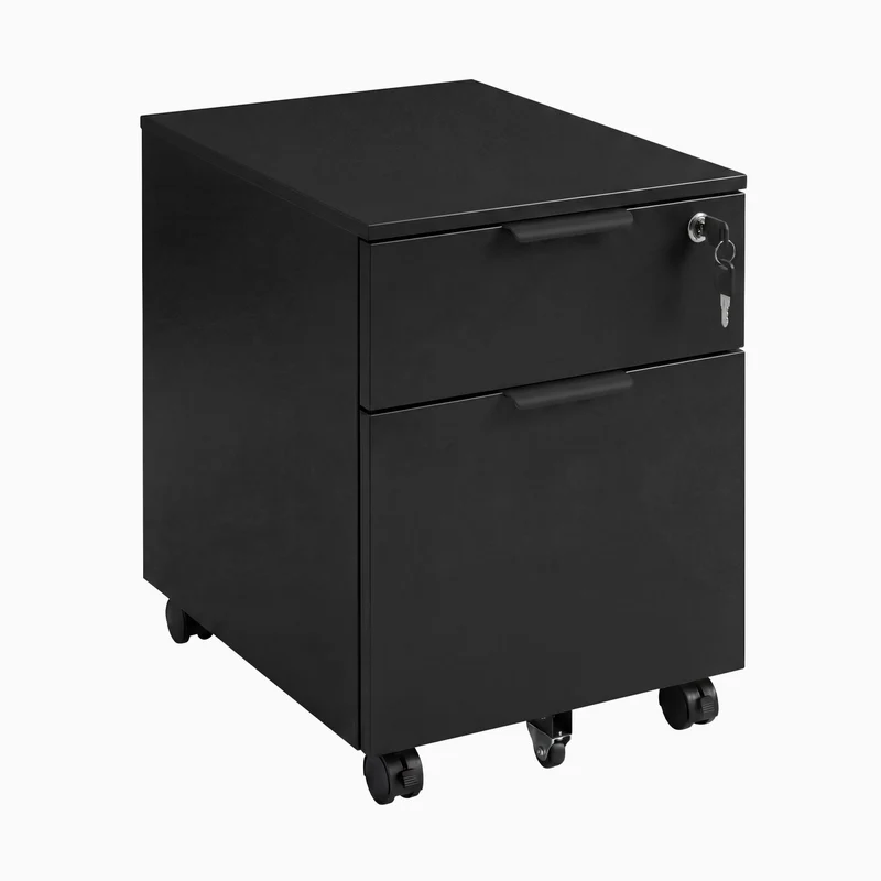 Desky Minimal Filing Cabinet - White / Dark Bamboo
