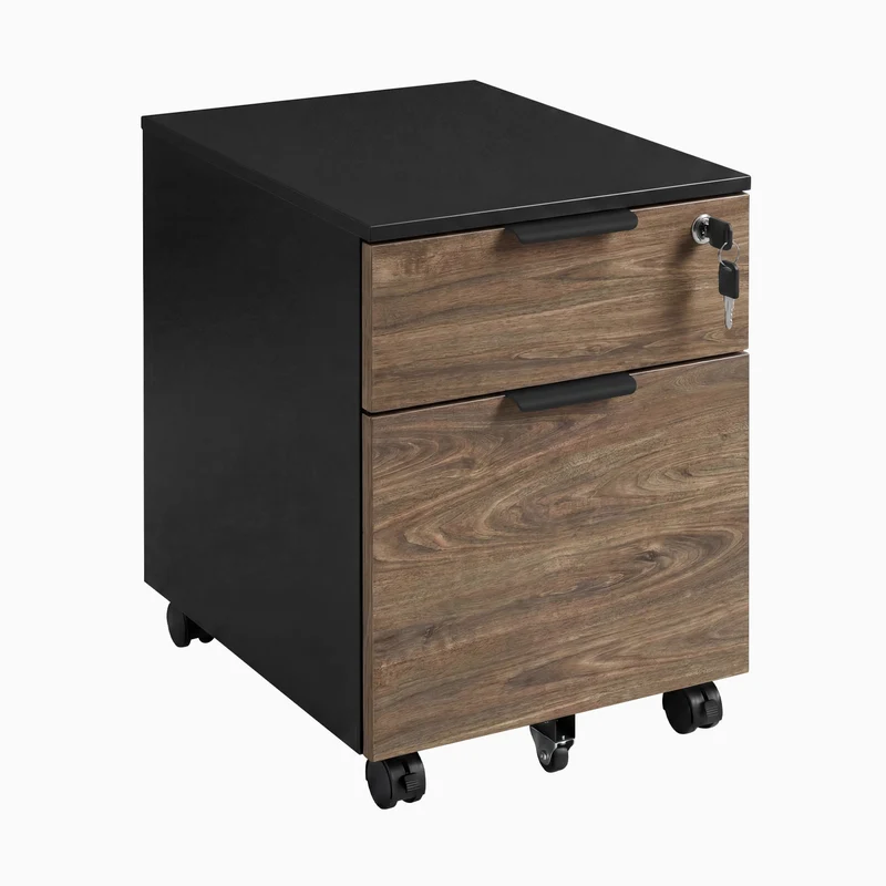 Desky Minimal Filing Cabinet - White / Natural Walnut Melamine