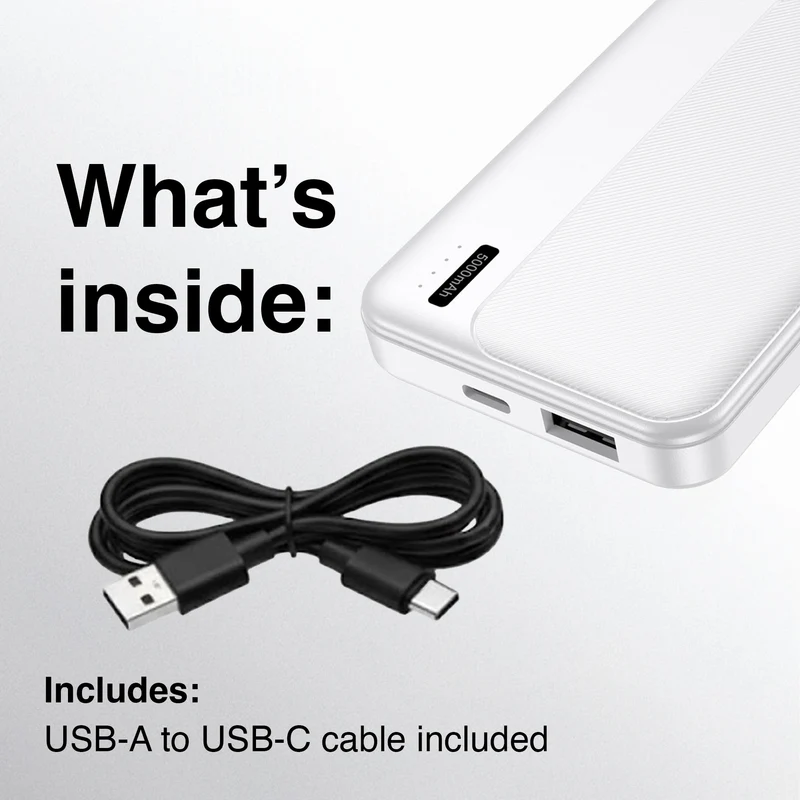 Laser Slim 5000mAh Power Bank with LED Indicator (White)
