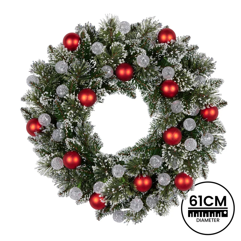 Christabelle 61cm Christmas Wreath Snowy Bristle with LED Lights Multicolour Front Door Decoration