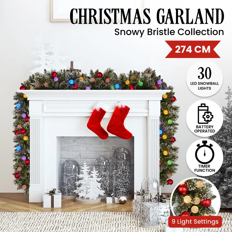 Christabelle 2.74m LED Snowy Christmas Garland