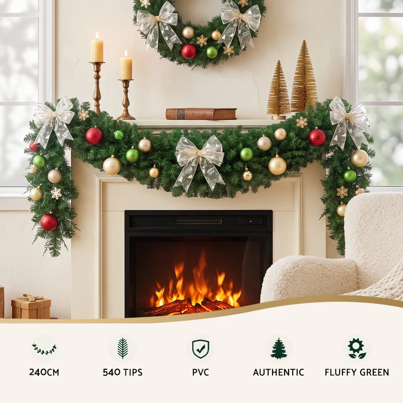 Jingle Jollys 2.4m Christmas Garland Xmas Decorations Green Wedding Party