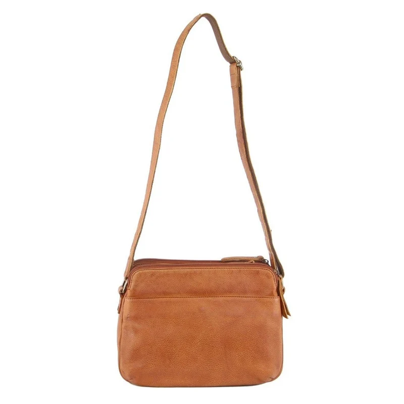Milleni Women's Nappa Leather Shoulder Crossbody Bag 28x22cm Cognac
