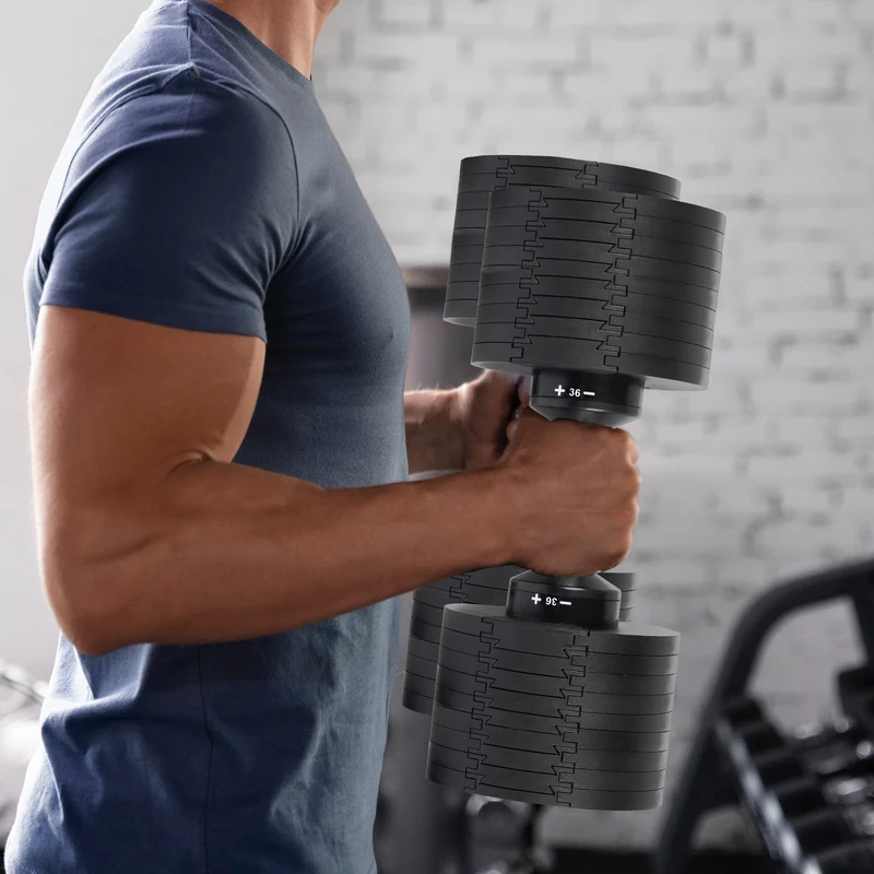 Powertrain Eon 72kg Adjustable Dumbbell Pair with Stand 2x 36kg Quick Dial Weights Set for Home Gym Strength Training