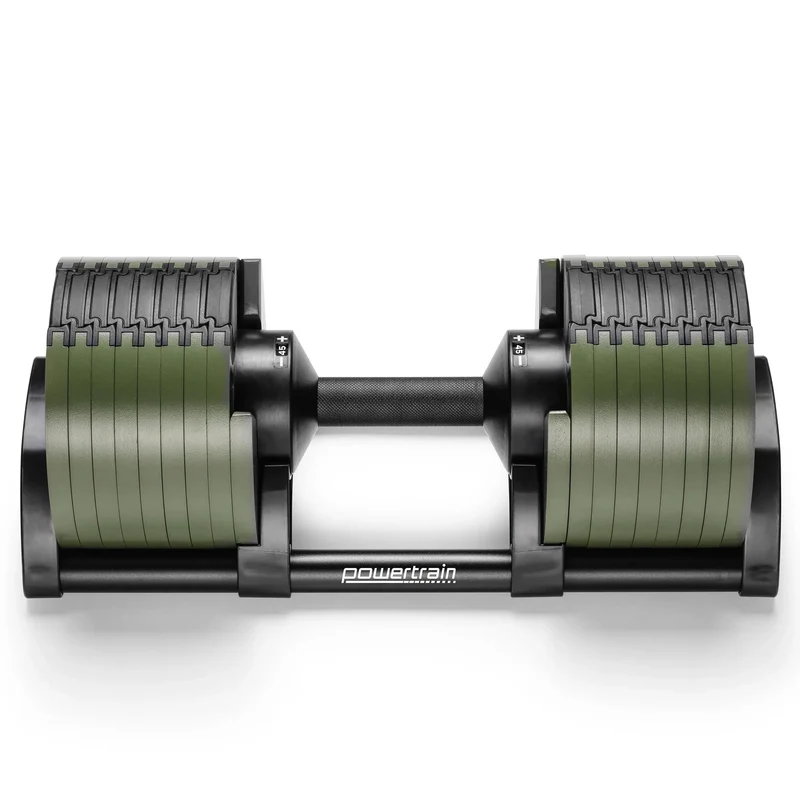 Powertrain Eon 45kg Adjustable Dumbbell Fast Dial Selector 5-45kg Home Gym Strength Training Free Weight - Green