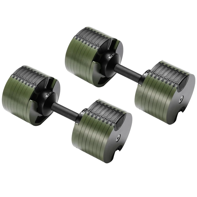 Powertrain Eon 72kg Adjustable Dumbbells Pair 4-36kg Quick Dial Cast Iron Weight Set for Home Gym Fitness Green