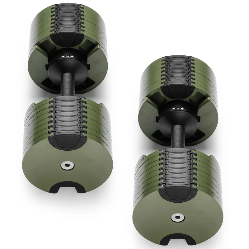 Powertrain Eon 72kg Adjustable Dumbbells Pair 4-36kg Quick Dial Cast Iron Weight Set for Home Gym Fitness Green