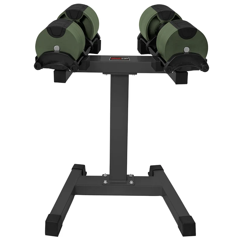Powertrain Eon 90kg Adjustable Dumbbells Pair with Stand 5-45kg Quick Dial Weight Set for Home Gym Strength Training