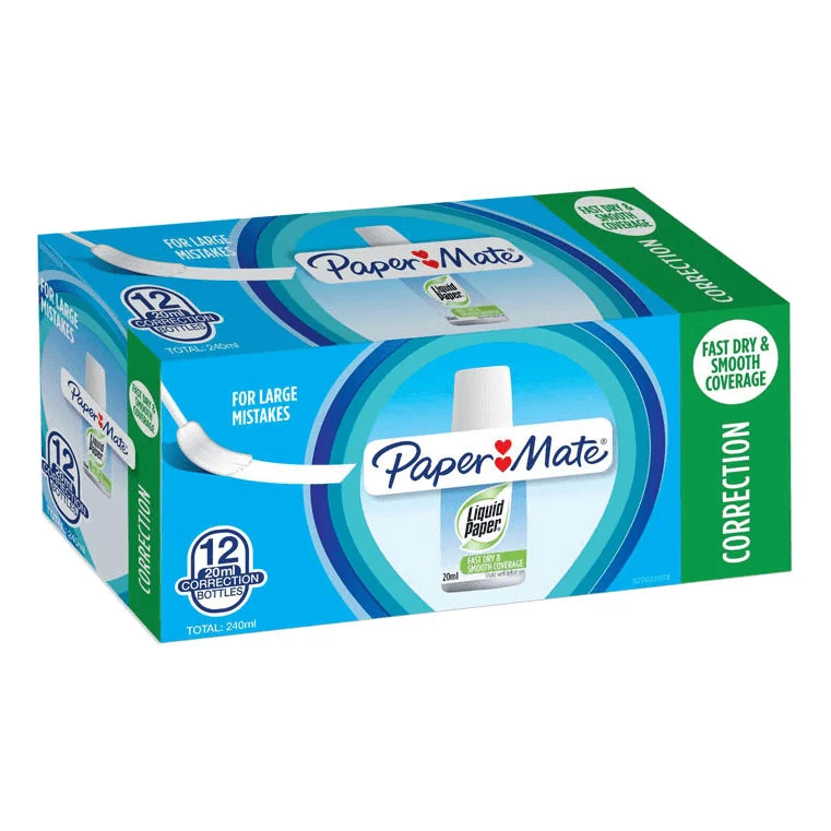 Papermate Liquid Paper Correction Fluid 20mL Box 12