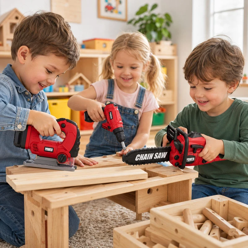 Lenoxx Kids 3-Piece Battery-Powered Pretend Power Tool Set With Sound and Light