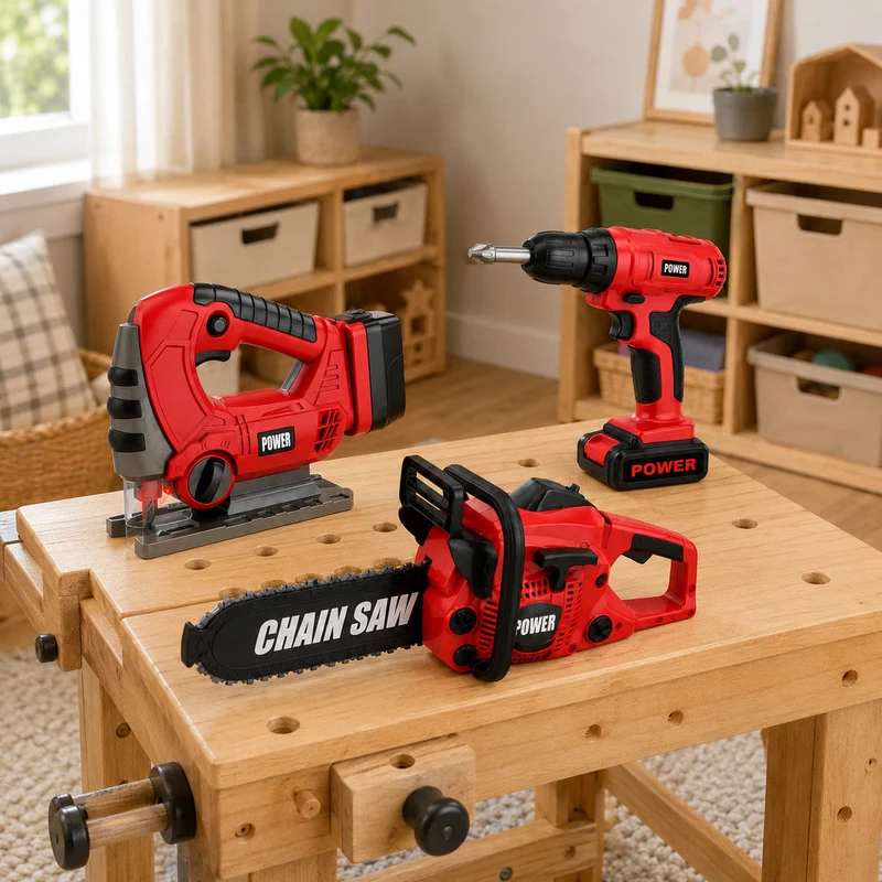 Lenoxx Kids 3-Piece Battery-Powered Pretend Power Tool Set With Sound and Light