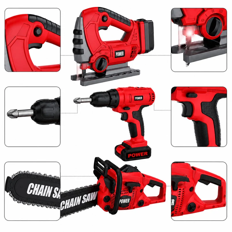 Lenoxx Kids 3-Piece Battery-Powered Pretend Power Tool Set With Sound and Light