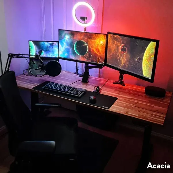 Desky Dual Hardwood Sit Stand Desk 180cm Acacia Desktop and Matte Black Frame