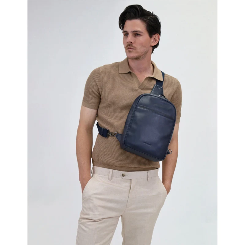 Pierre Cardin Men's Leather 3-Way Crossbody Sling Bag 24x31cm Navy