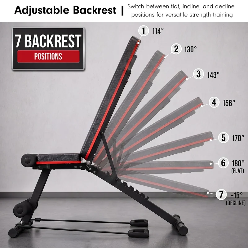 Powertrain Adjustable Weight Bench with Incline Decline and 7 Backrest Positions