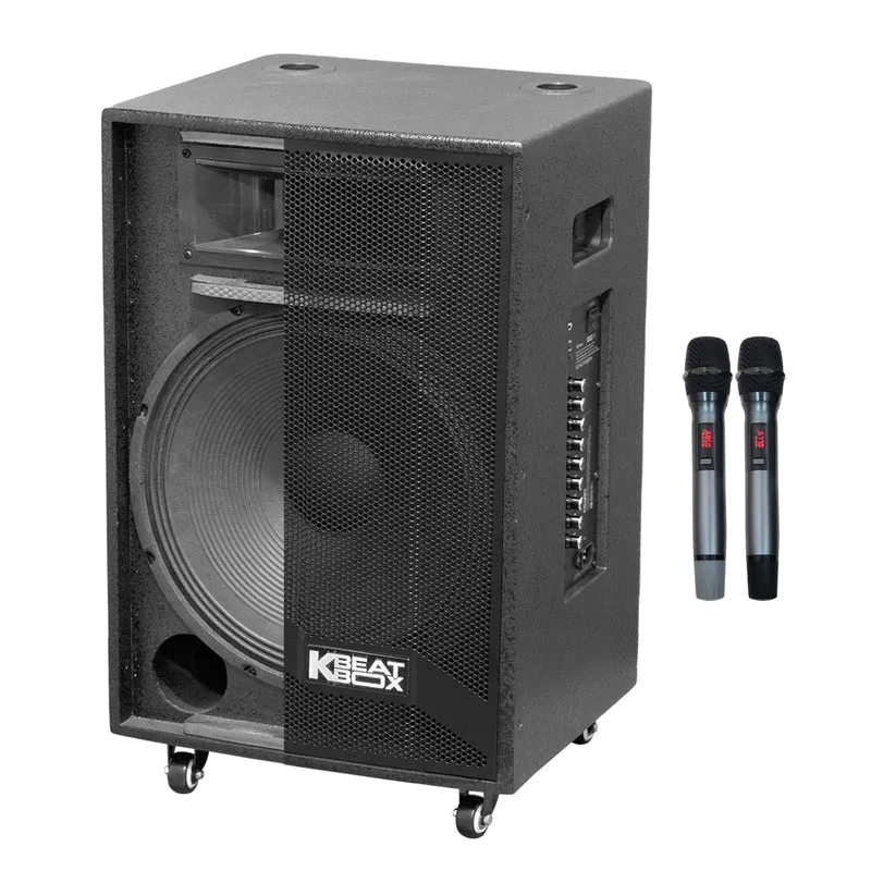Soncamedia Kbeatbox KB-39NEO – 15" Big Box Karaoke Speaker System | 80W RMS | Wireless Mics