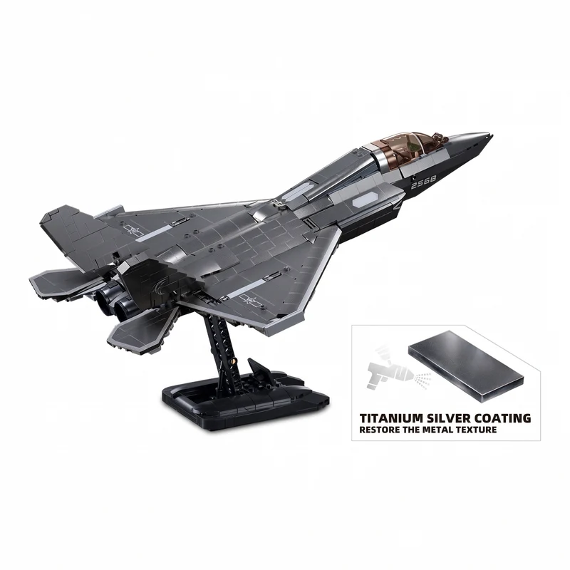 Sluban B1186 Model Kit 1:44 J35 Carrier Fighter Chinese Stealth Jet Plane Modern PLAAF Military Building Blocks DIY Set Toy