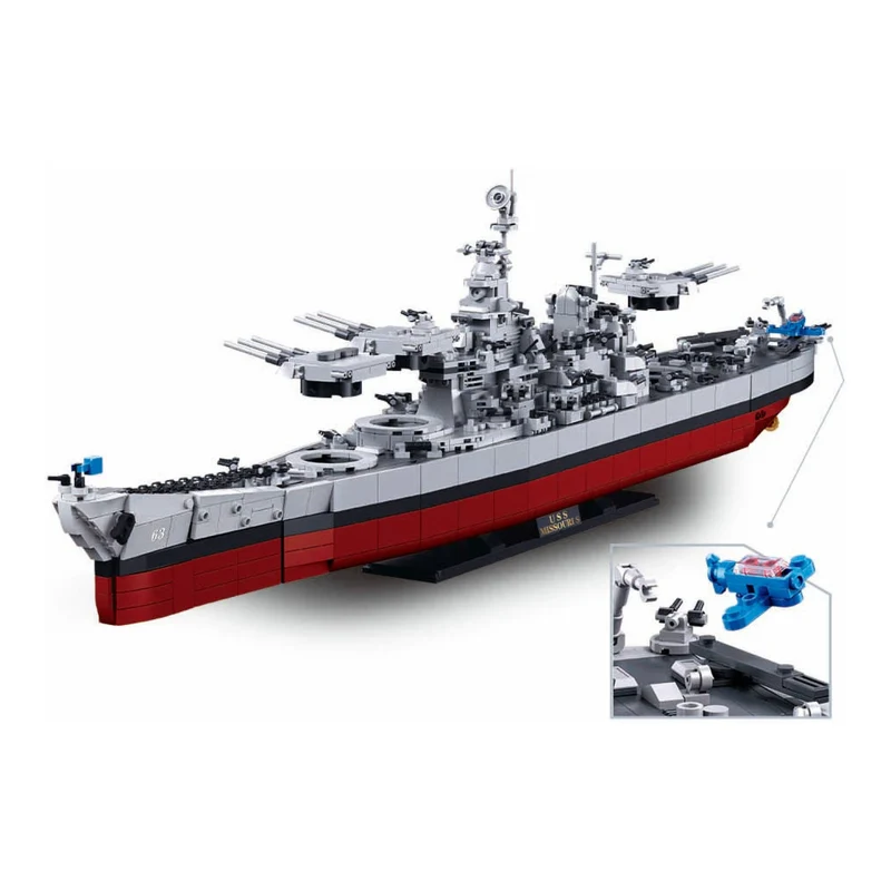 Sluban B1291 Model Kit 1:350 USS Missouri BB63 Mighty Mo Battleship Warship WWII Navy Vessel Boat Military Blocks DIY Set Toy