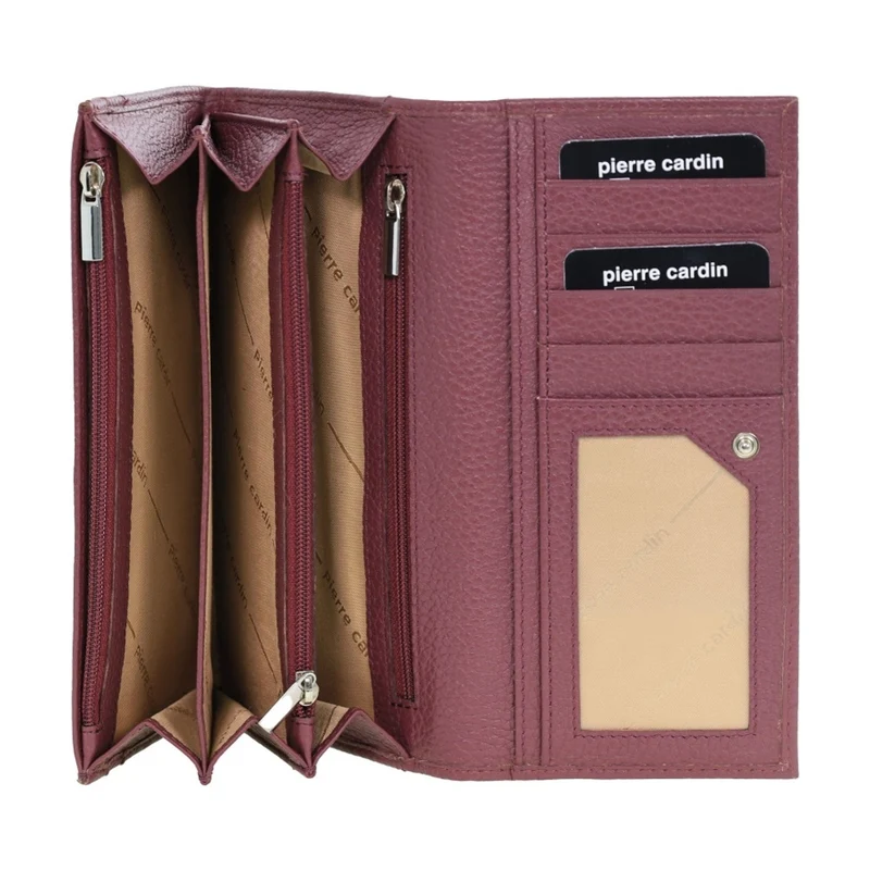 Pierre Cardin Women's Rustic Leather Protected RFID Wallet 19cm Wine