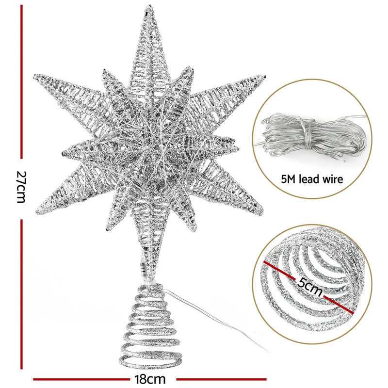 Jingle Jollys 3D Christmas Tree Topper Star LED Decorations Xmas Party Timer