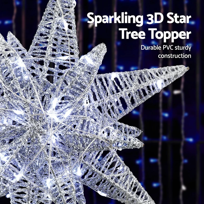 Jingle Jollys 3D Christmas Tree Topper Star LED Decorations Xmas Party Timer