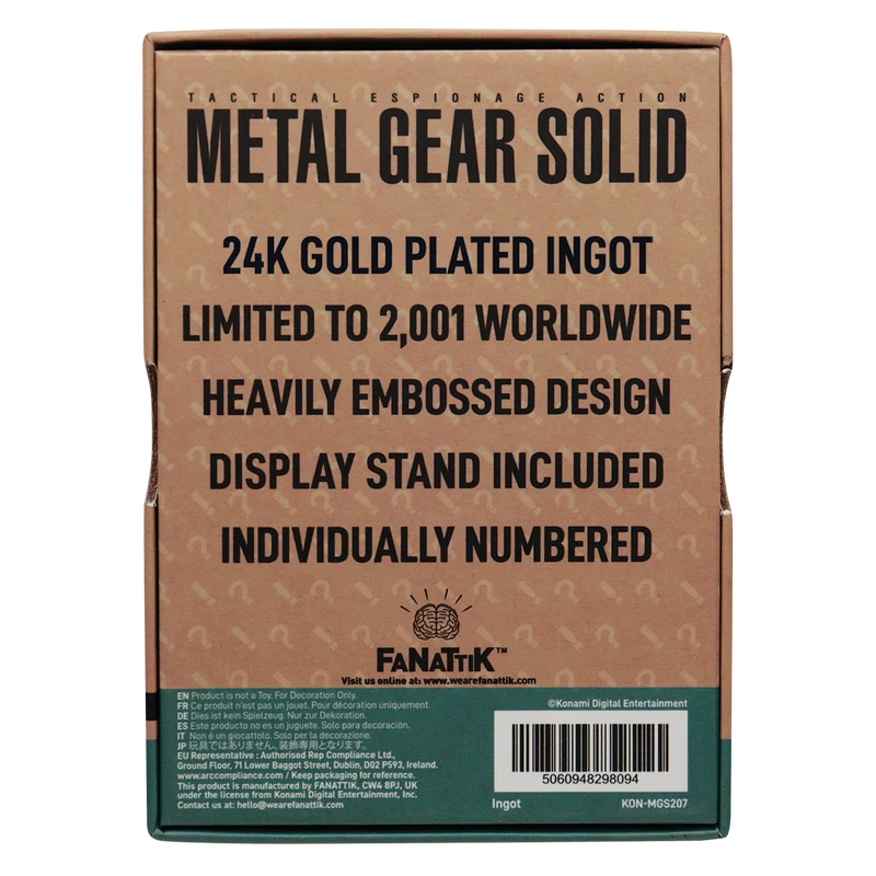 Fanattik Limited Edition Metal Gear Solid 2 24k Gold Plated Snake Ingot