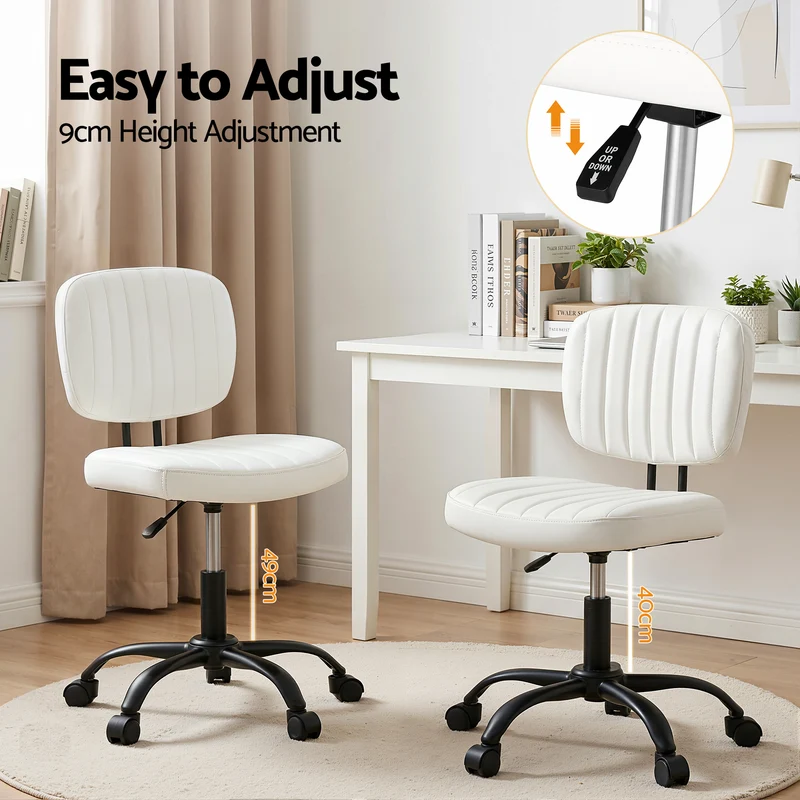 Artiss Armless Office Chair Ergonomic Swivel Home Office Desk Chair PU Leather White