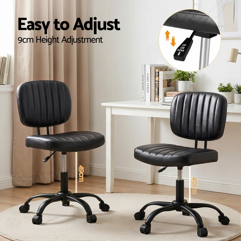 Artiss Armless Office Chair Ergonomic Swivel Home Office Desk Chair PU Leather Black