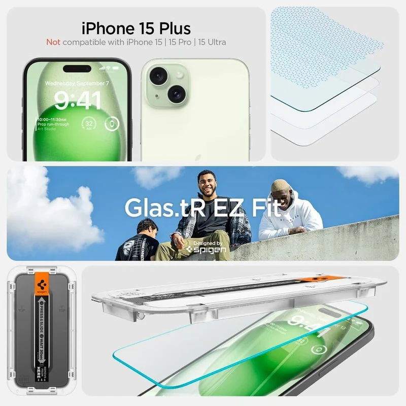 SPIGEN EZ Fit 2PCS Glass Screen Protector for iPhone 16 Plus/15 Plus (Clear)