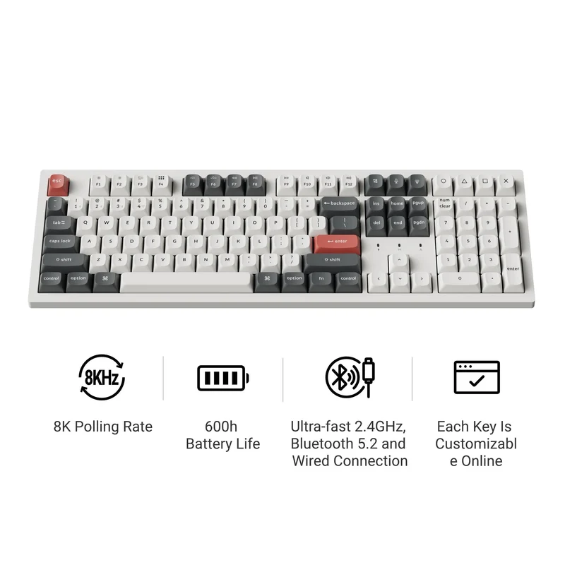 Keychron K10 Ultra 8K Wireless Custom Mechanical Keyboard - Apex Brown Switch (White)