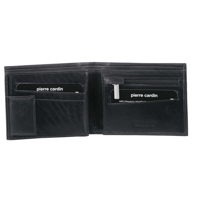 Pierre Cardin Men's Rustic Leather Tri-Fold RFID Protected Wallet Black
