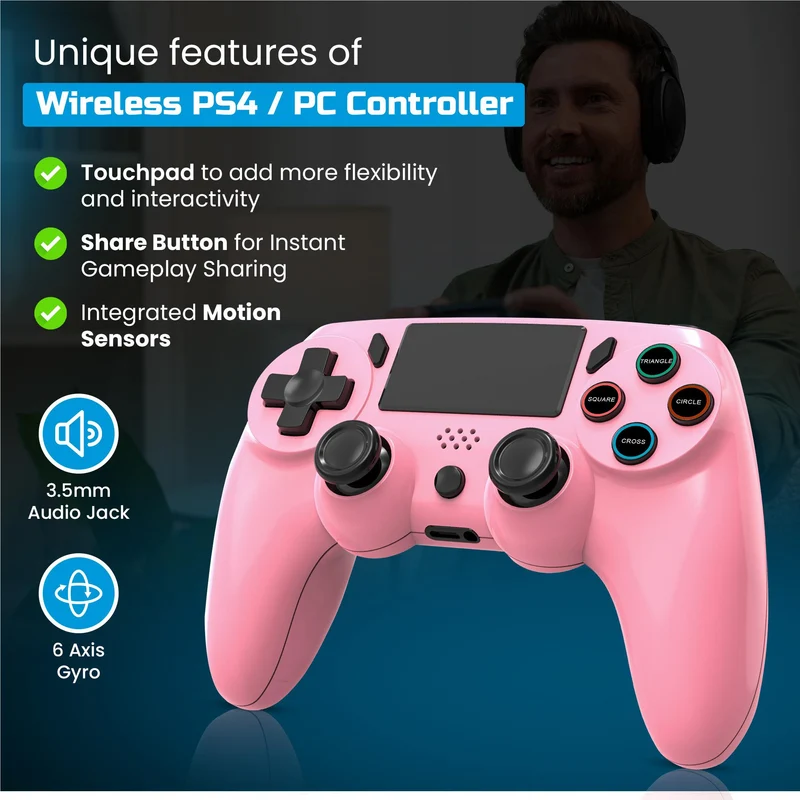 Playmax Wireless Controller for PS4 / PC (Pink)