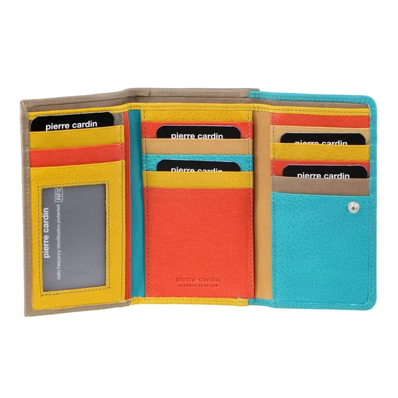 Pierre Cardin Women's Soft Italian Leather Tri-Fold Wallet 19x11cm Turquoise
