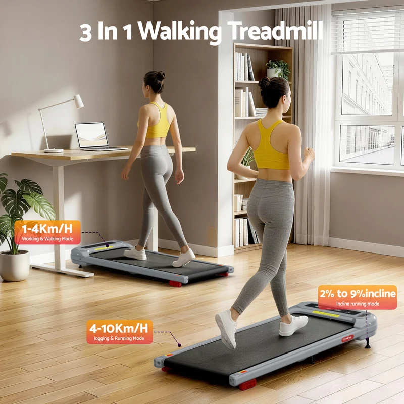 Everfit Treadmill Electric Walking Pad with Incline Under Desk Home Gym (Grey)