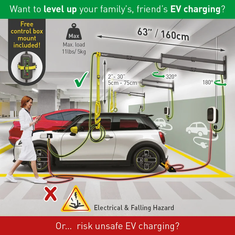 Barkan EV160WM 160cm Elegant Protective EV Charging Cable Wall Arm