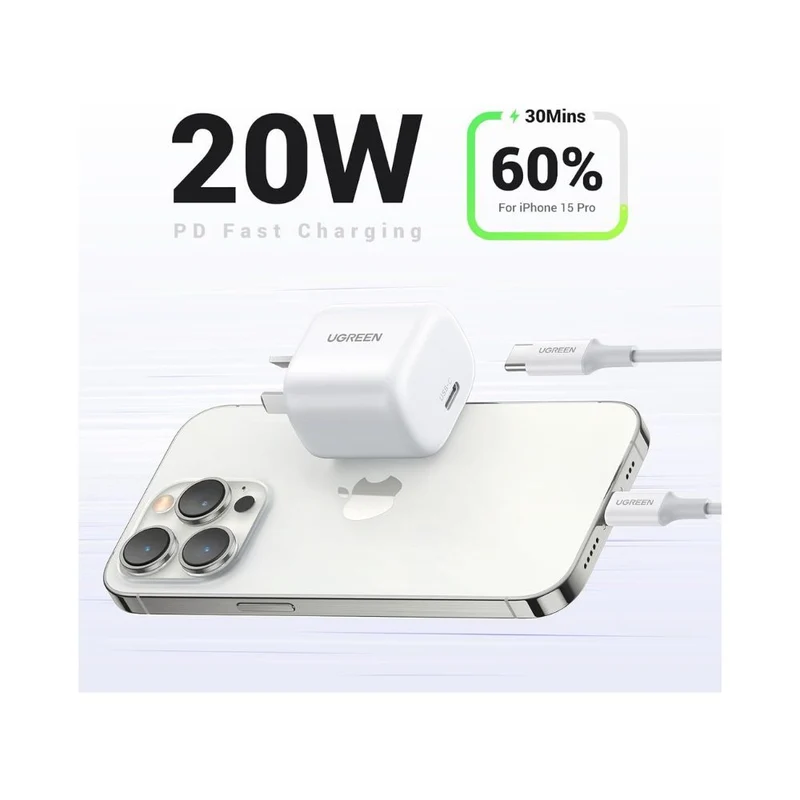 UGREEN Mini 20W USB-C Fast Charger with Power Supply PD 3.0