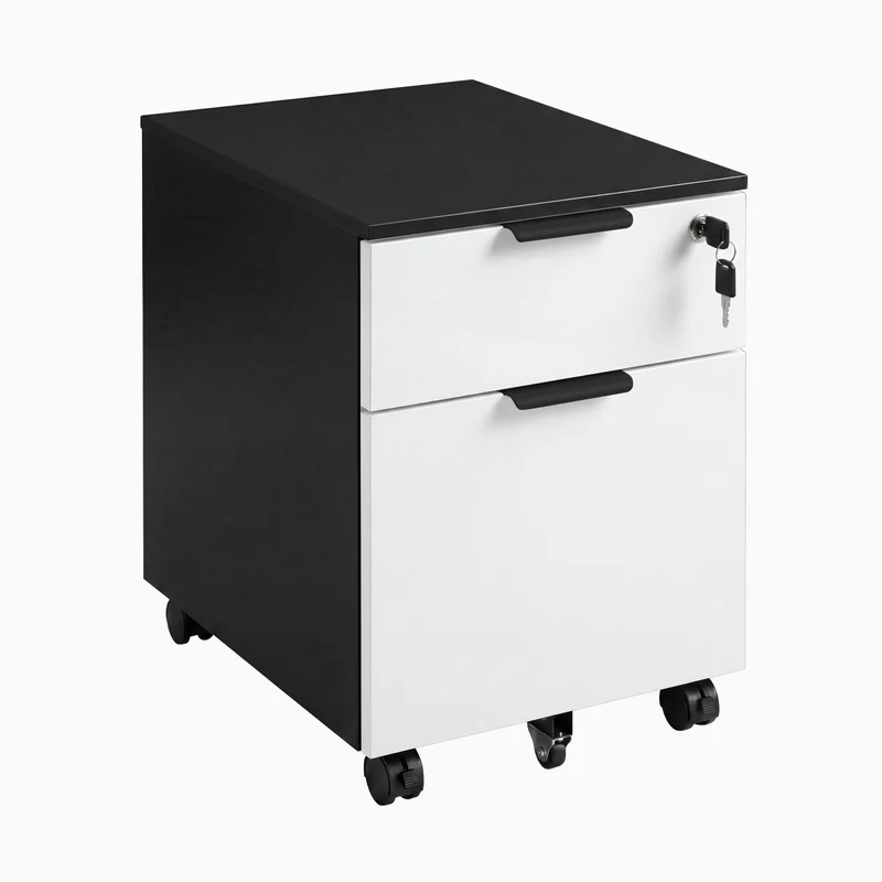 Desky Minimal Filing Cabinet - Black / Natural Walnut Melamine